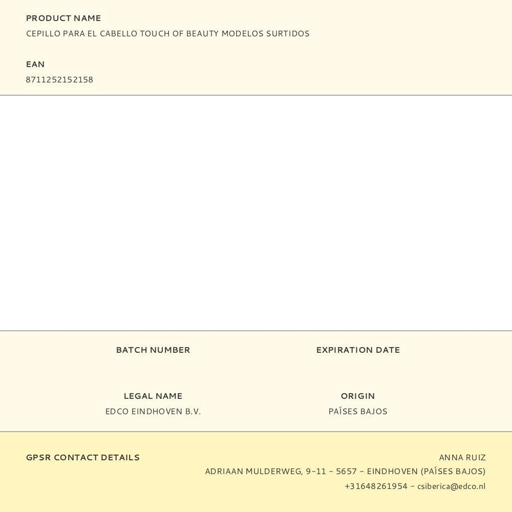 Cepillo para el cabello touch of beauty modelos surtidos