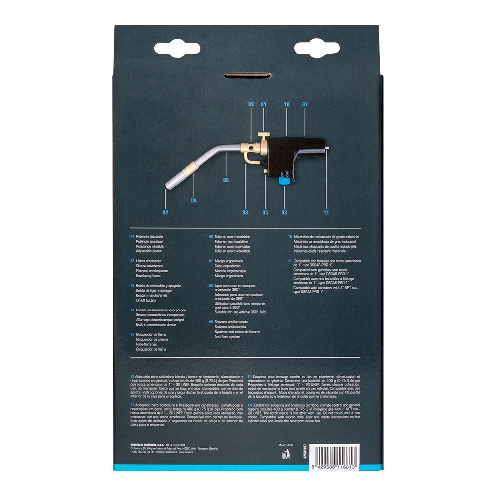 Soplete gas m1 turbo - usa 1 plg + botella de conexión dsgas-pro