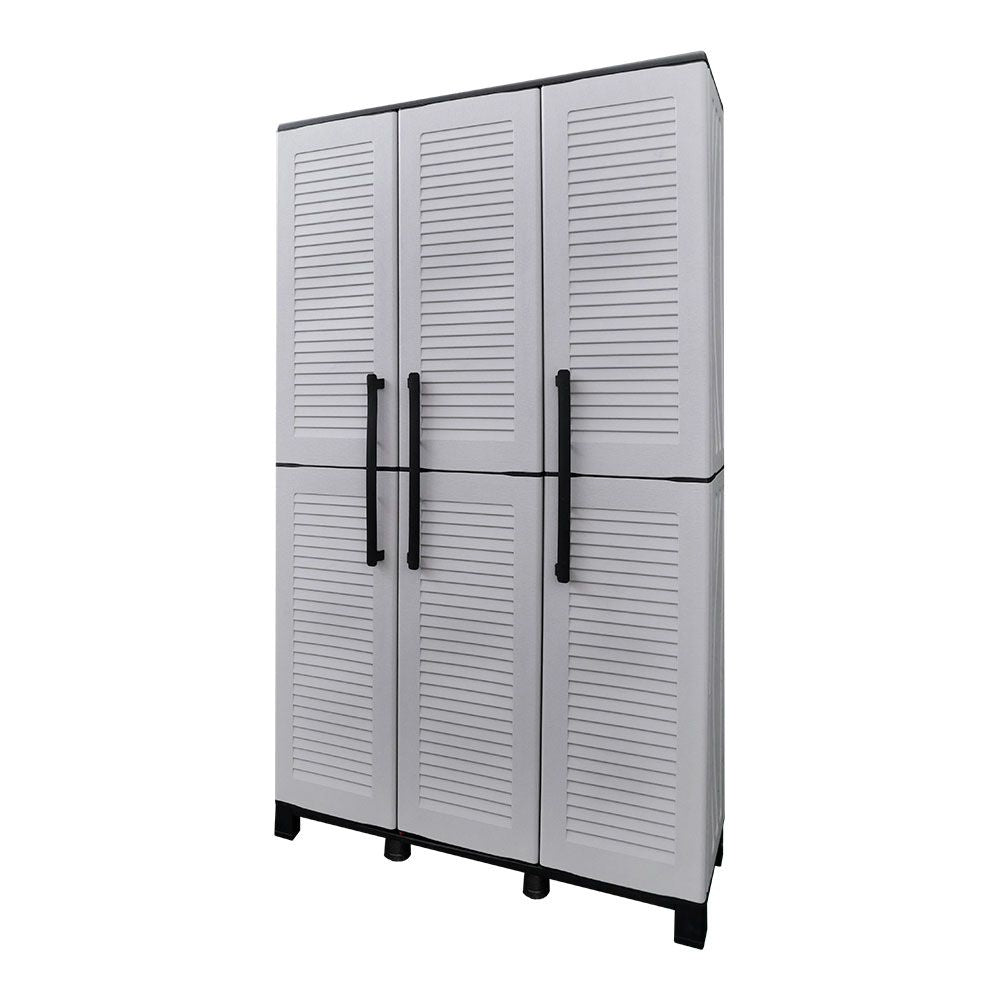 Armario alto con estantes y portaescobas línea family de polipropileno gris claro, 102 x 37 x 169 cm