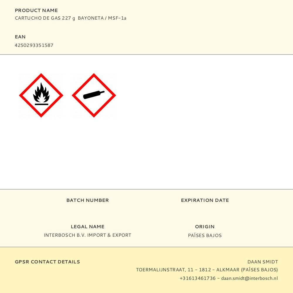 Cartucho de gas 227 g bayoneta / msf-1a