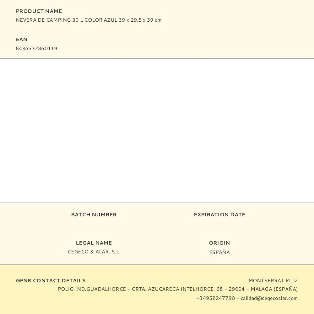 Nevera de camping 30 l color azul 39 x 29,5 x 39 cm