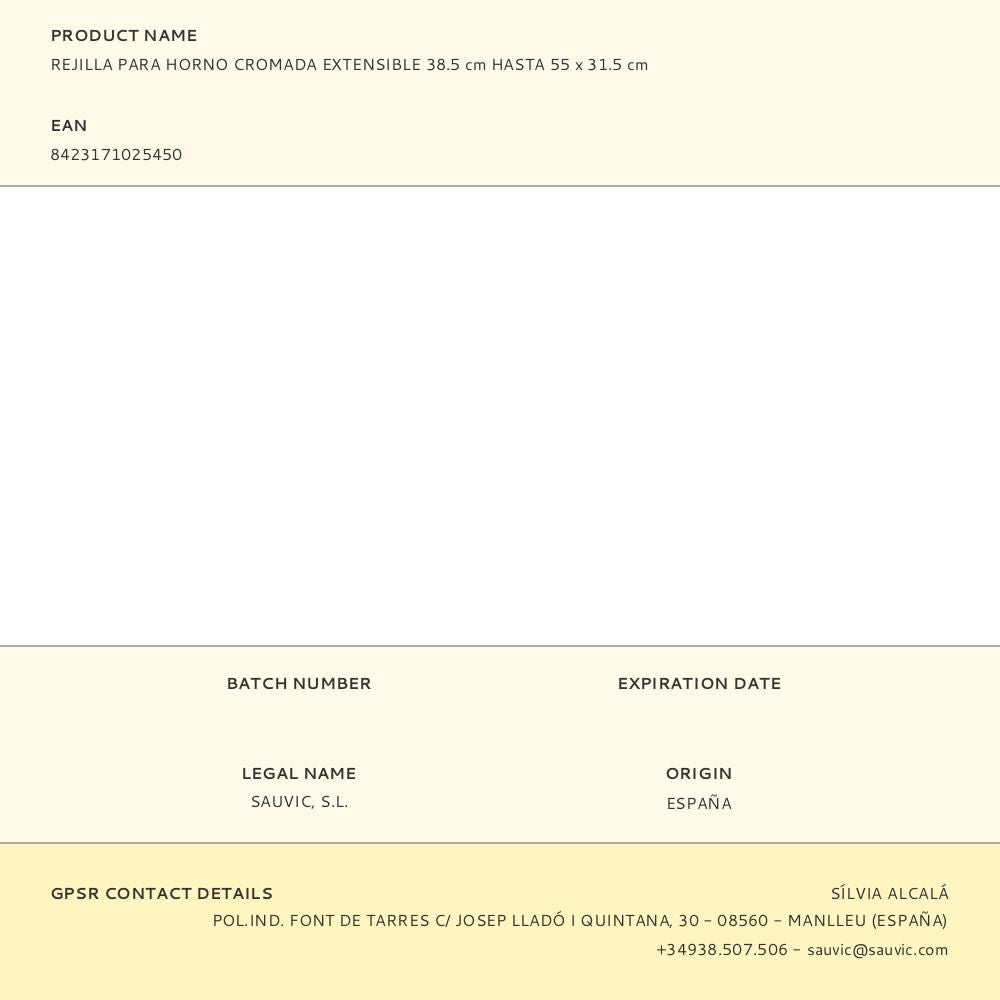 Rejilla para horno cromada extensible 38.5 cm hasta 55 x 31.5 cm