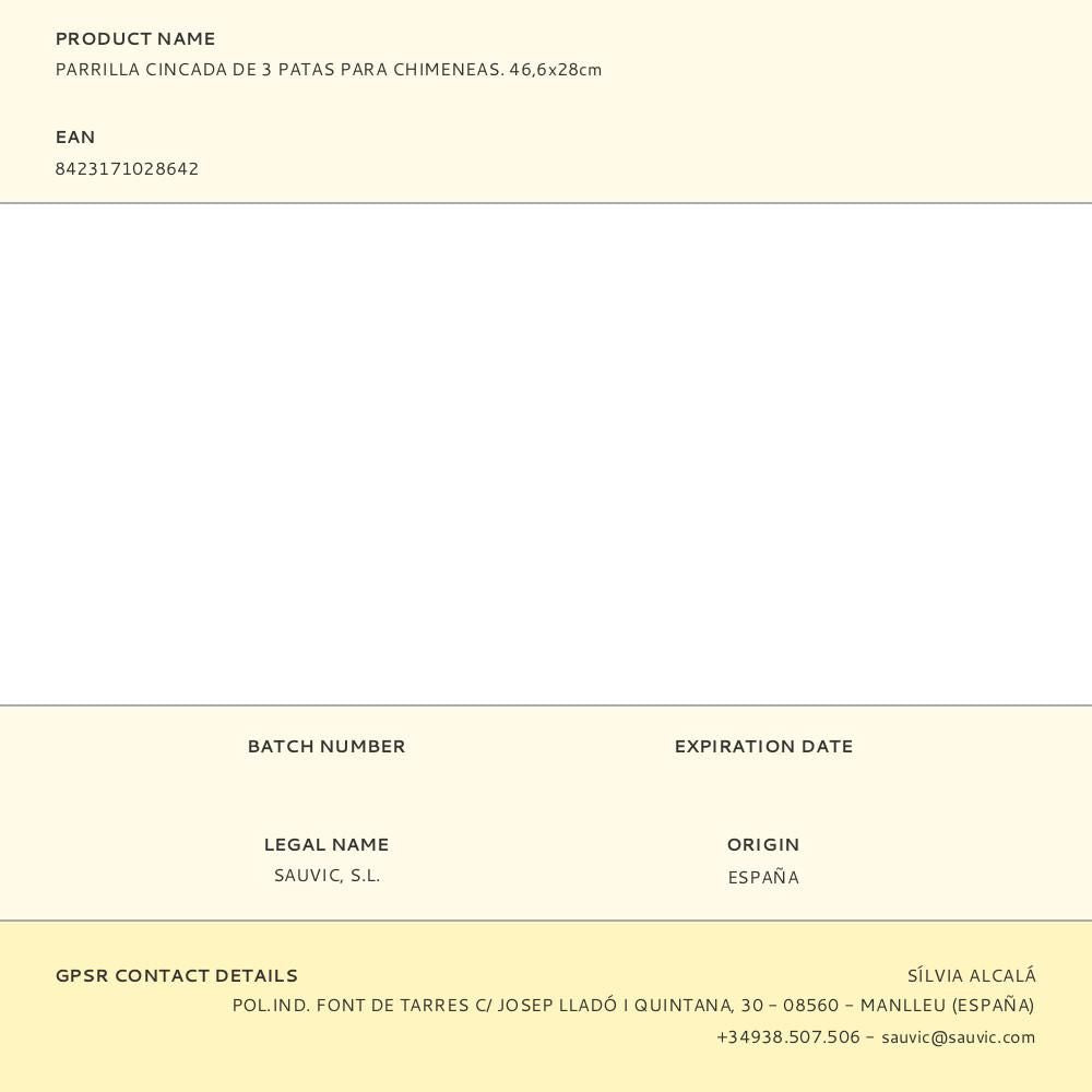 Parrilla cincada de 3 patas para chimeneas. 46,6x28cm