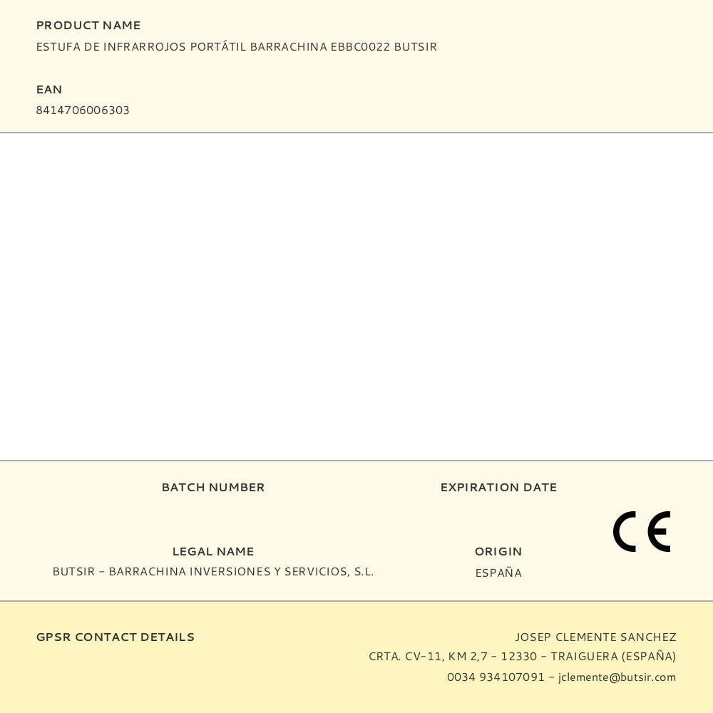 Estufa de infrarrojos portátil barrachina ebbc0022 butsir