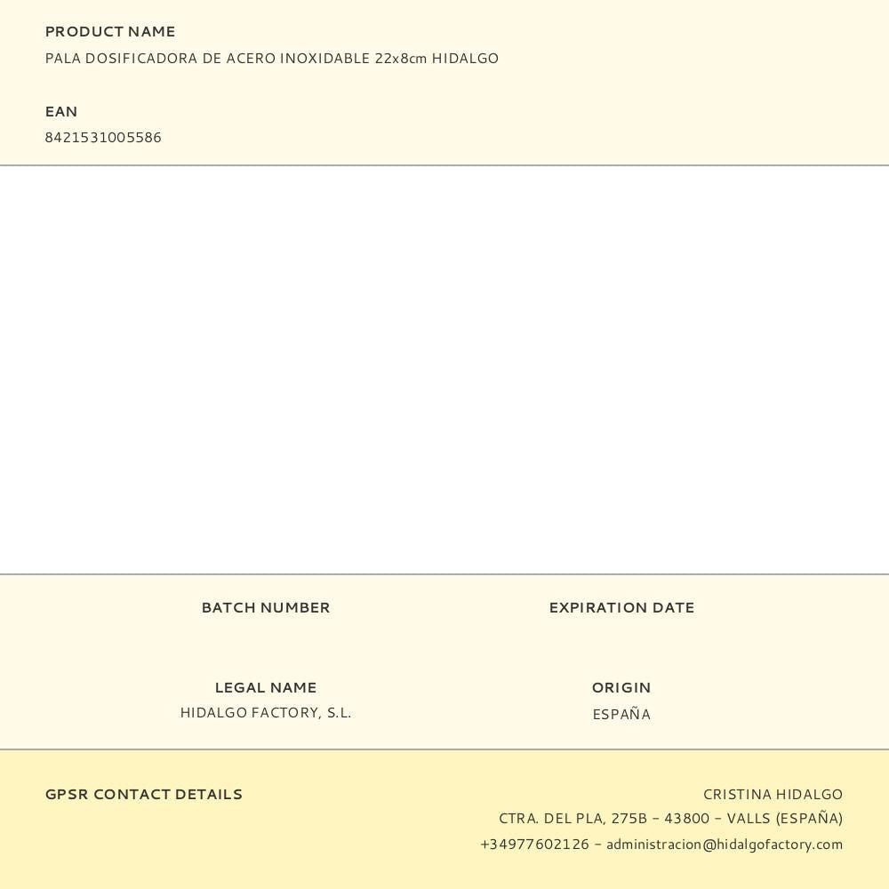 Pala dosificadora de acero inoxidable 22 x 8 cm