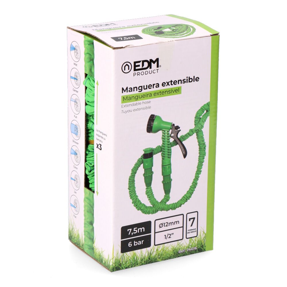 Manguera extensible ø12 mm, ½ pulg, 7,5 m