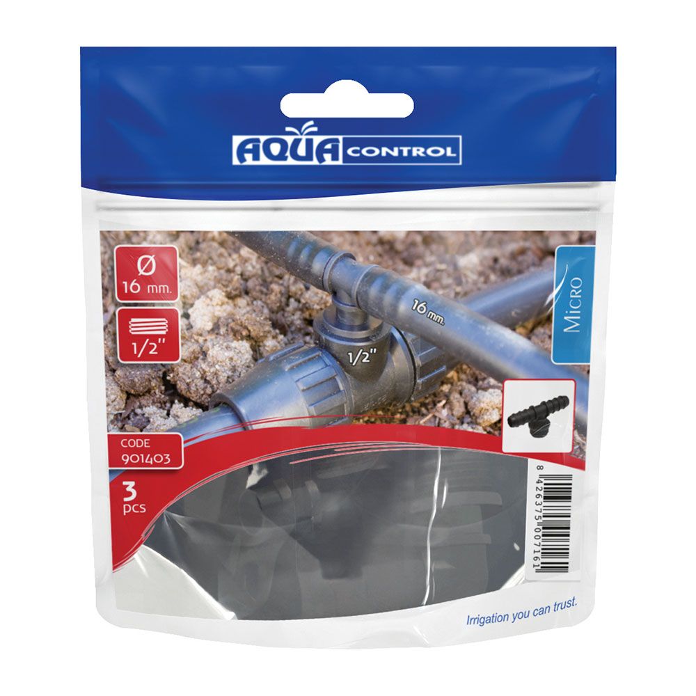 Derivación en t mixta para tubos ø16 mm a rosca ½ pulg, 3 uds