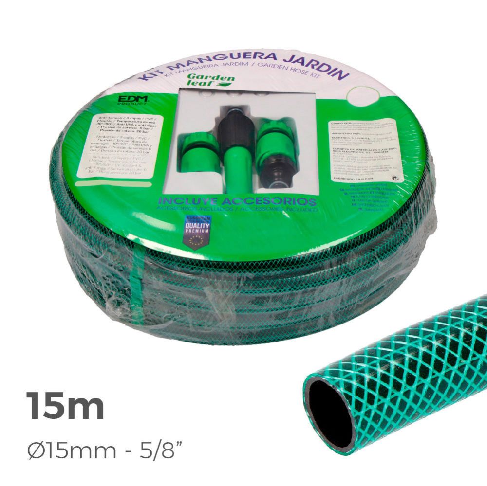 Kit manguera de jardín basic ø15 mm, 5/8 pulg, 15 m