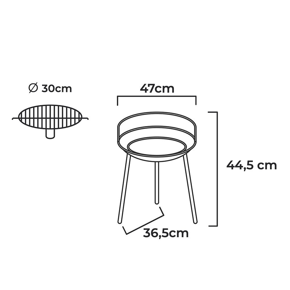 Barbacoa de carbón 3 patas, negra y roja, ø33 x 44,5 cm