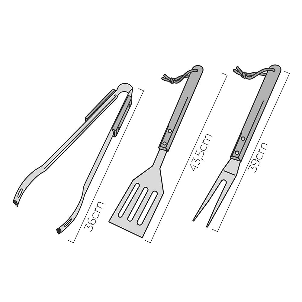 Conjunto de 3 utensilios para barbacoa roble/acero inox
