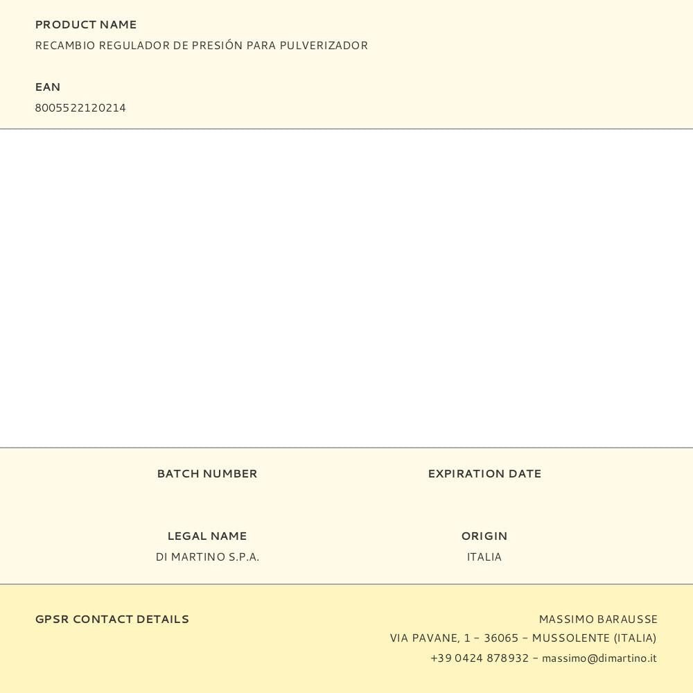 Recambio regulador de presión para pulverizador