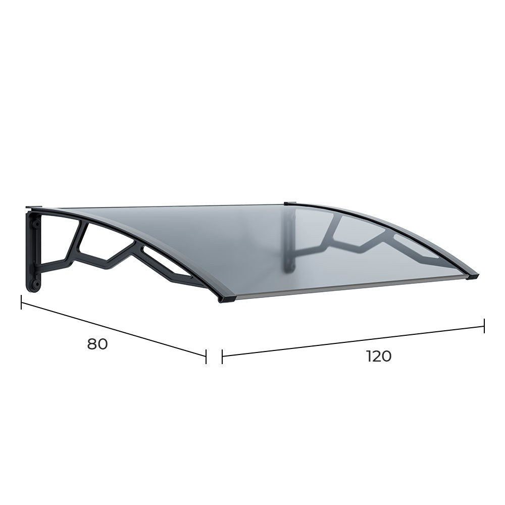 Marquesina alveolar de policarbonato transparente de 4 mm con soportes gris oscuro, 80 x 120 cm