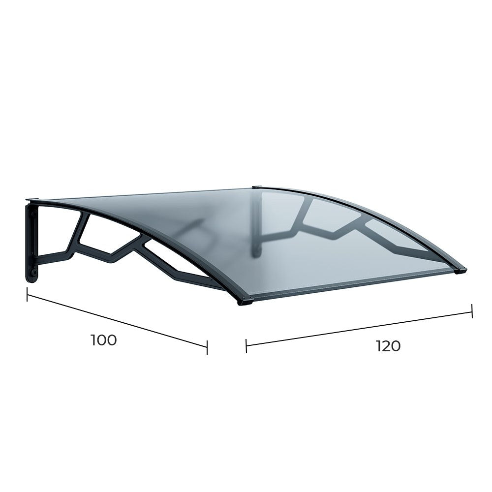 Marquesina alveolar de policarbonato transparente de 6 mm con soportes gris oscuro, 100 x 120 cm
