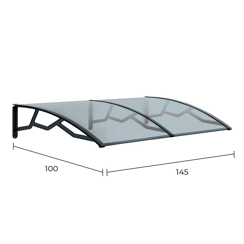 Marquesina alveolar de policarbonato transparente de 6 mm con soportes gris oscuro, 100 x 145 cm