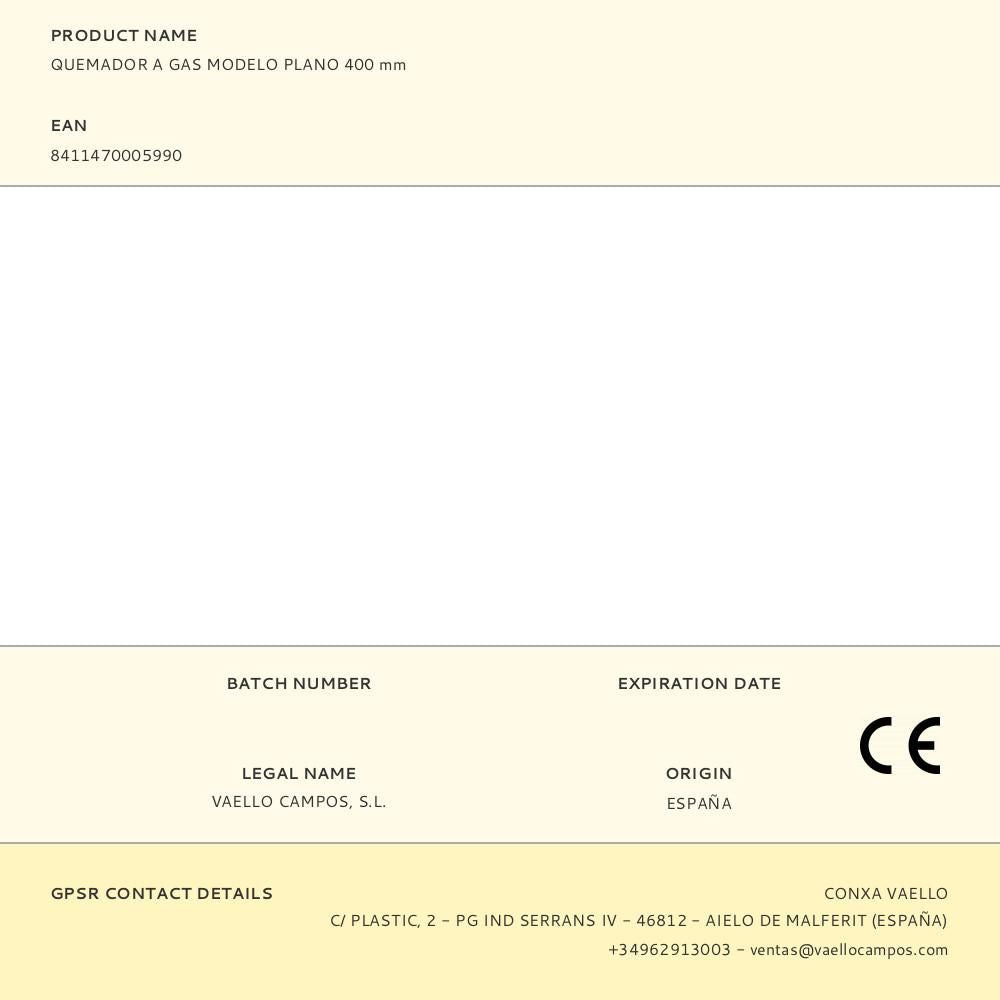 Quemador a gas modelo plano 400mm