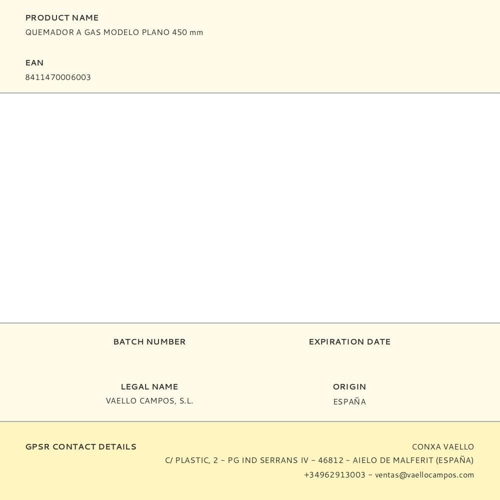 Quemador a gas modelo plano 450mm