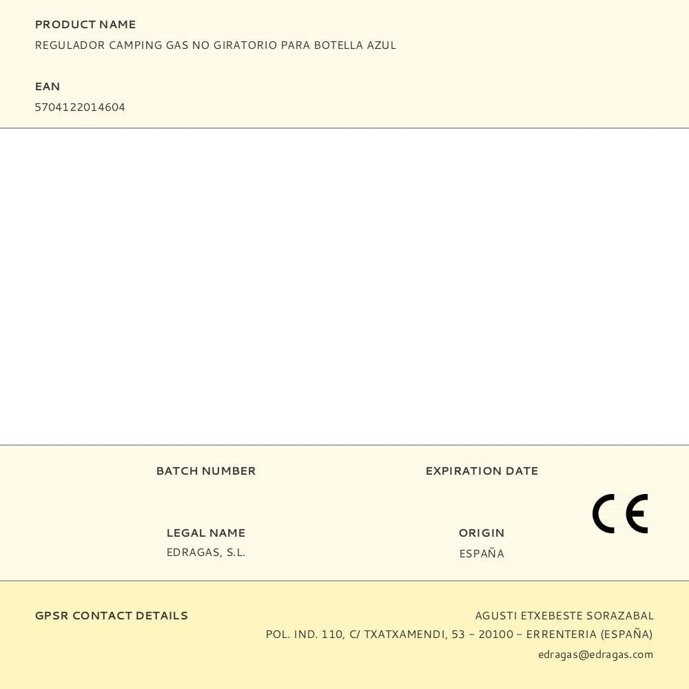 Regulador camping gas no giratorio para botella azul