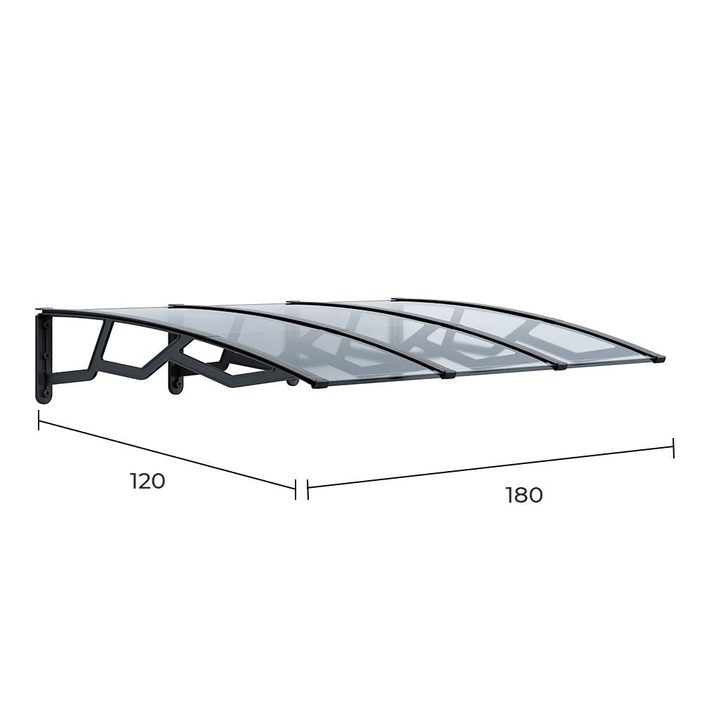 Marquesina alveolar de policarbonato transparente de 6 mm con soportes gris oscuro, 120 x 180 cm