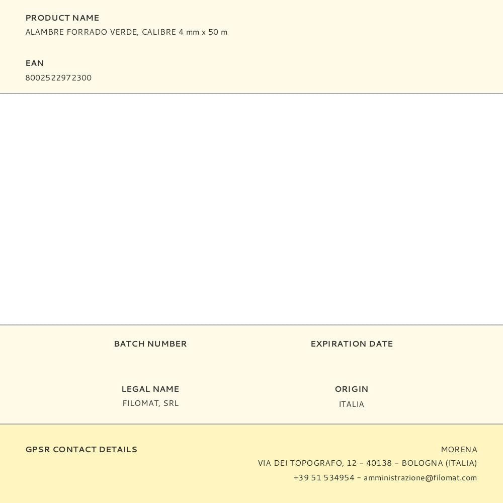 Alambre forrado verde, calibre 4 mm x 50 m