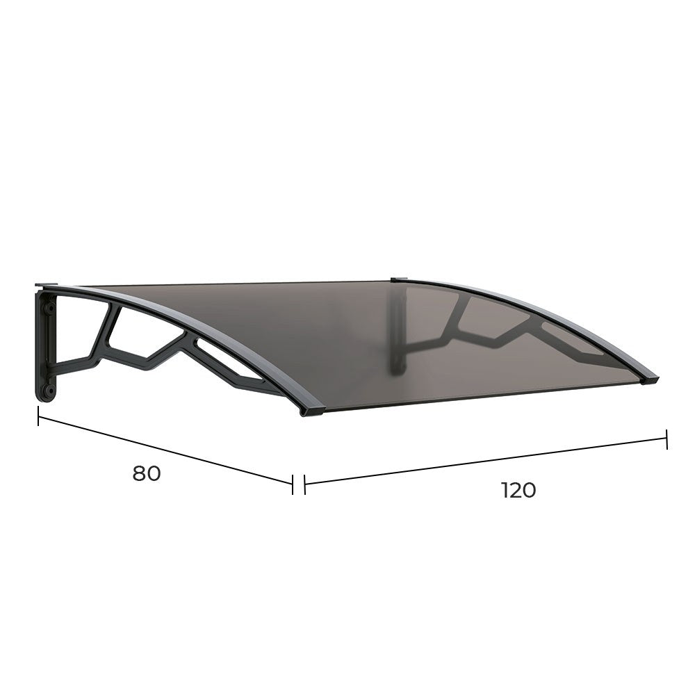 Marquesina alveolar de policarbonato ahumado de 4 mm con soportes gris oscuro, 80 x 120 cm