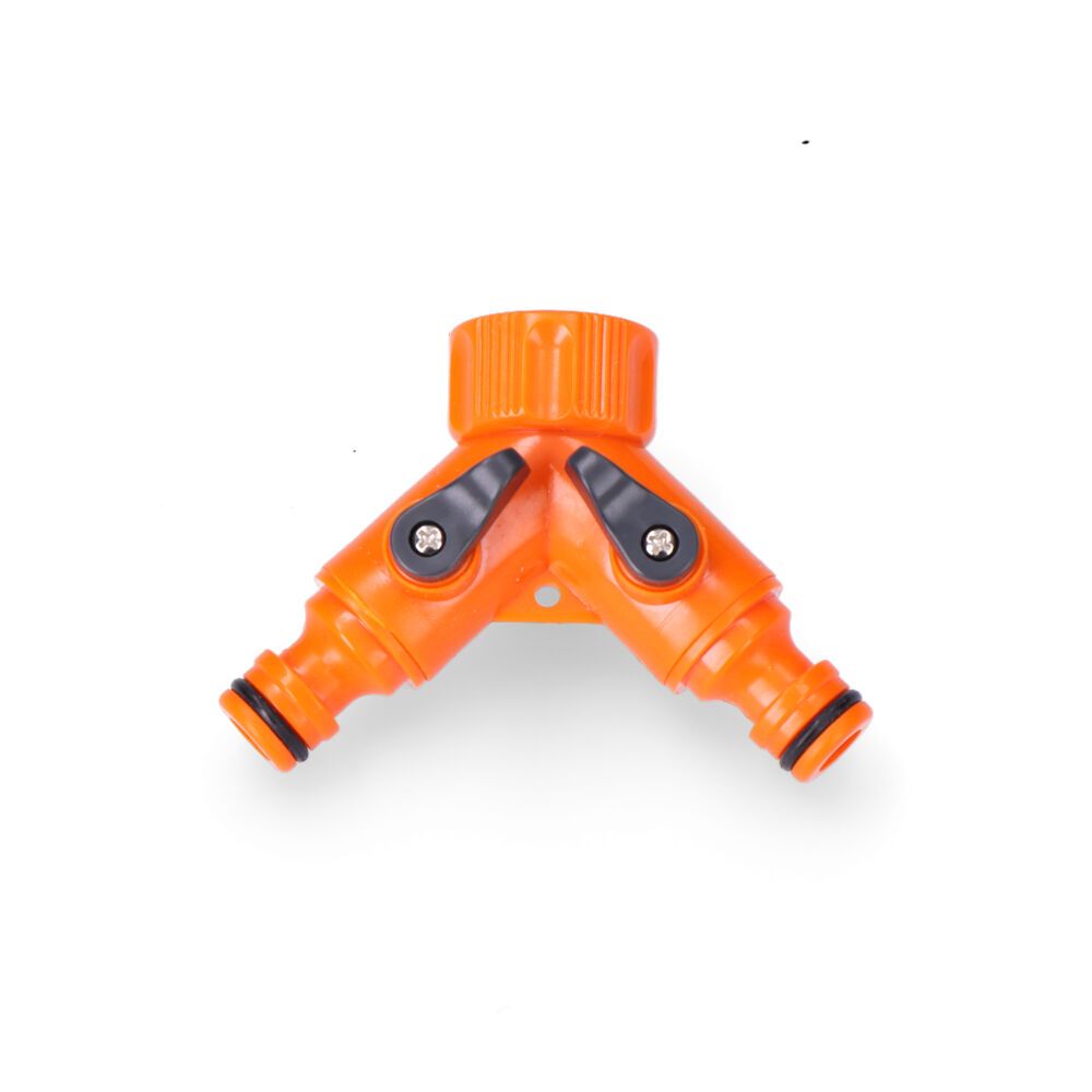 Distribuidor de 2 vías con válvulas para grifo de rosca ½ pulg - ¾ pulg, blister