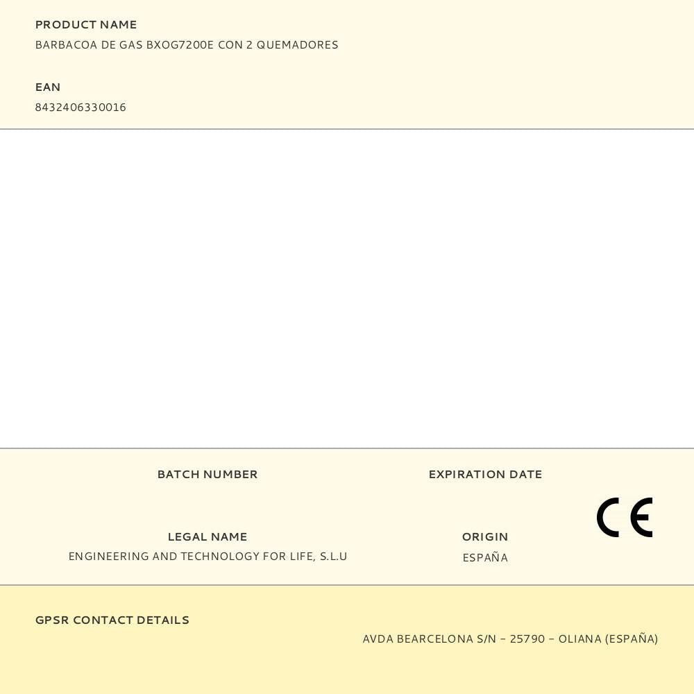 Barbacoa de gas bxog7200e con 2 quemadores - 116 x 58 x 118,5 cm