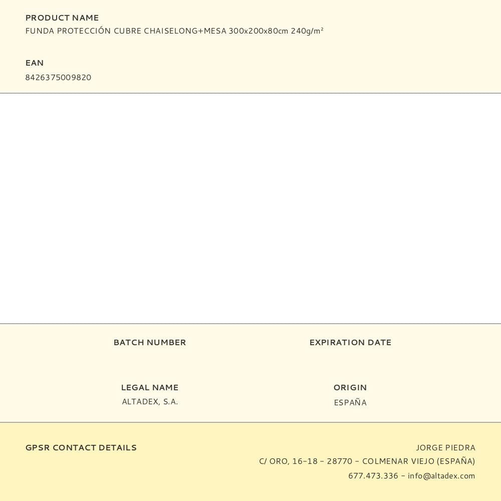 Funda de protección, cubre chaise longue + mesa, 300 x 200 x 80 cm 240 g/m²