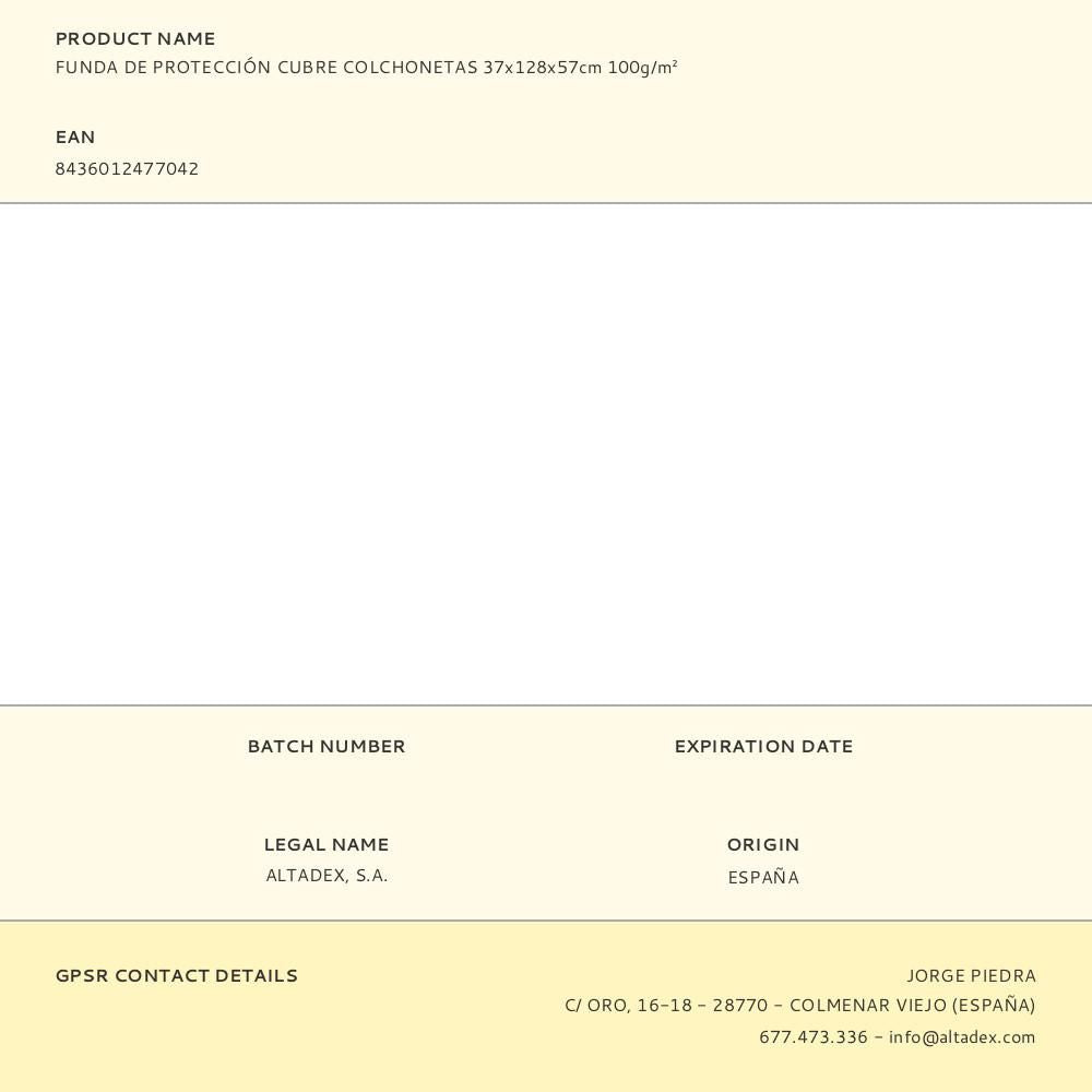 Funda de protección, cubre colchonetas, 37 x 128 x 57 cm, 100 g/m²