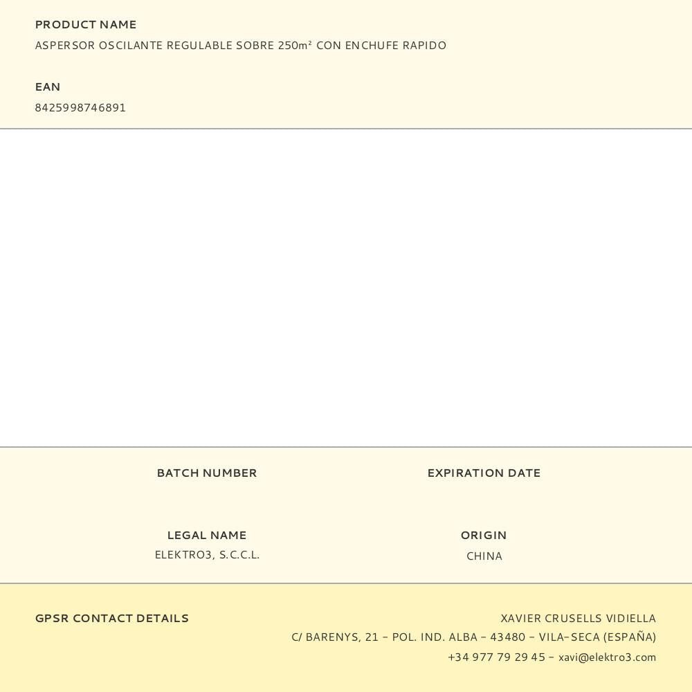 Aspersor oscilante regulable sobre 250 m² con enchufe rápido