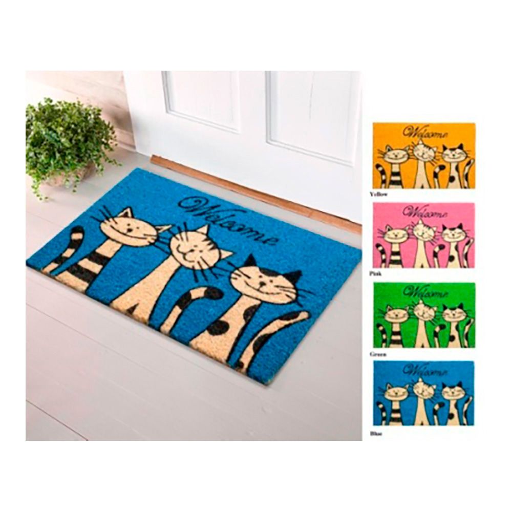 Felpudo de fibra de coco modelo gatos, 60 x 40 cm