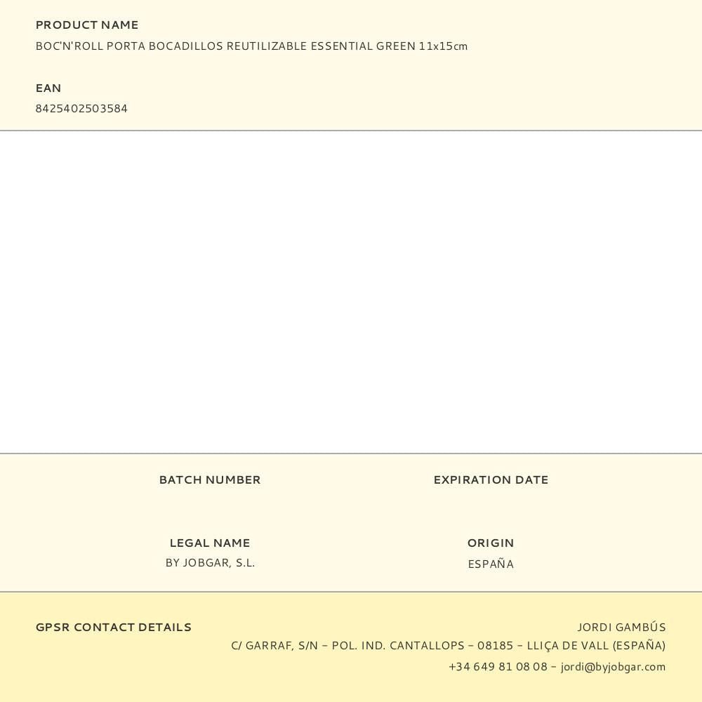 Porta bocadillos reutilizable essential green 11 x 15 cm