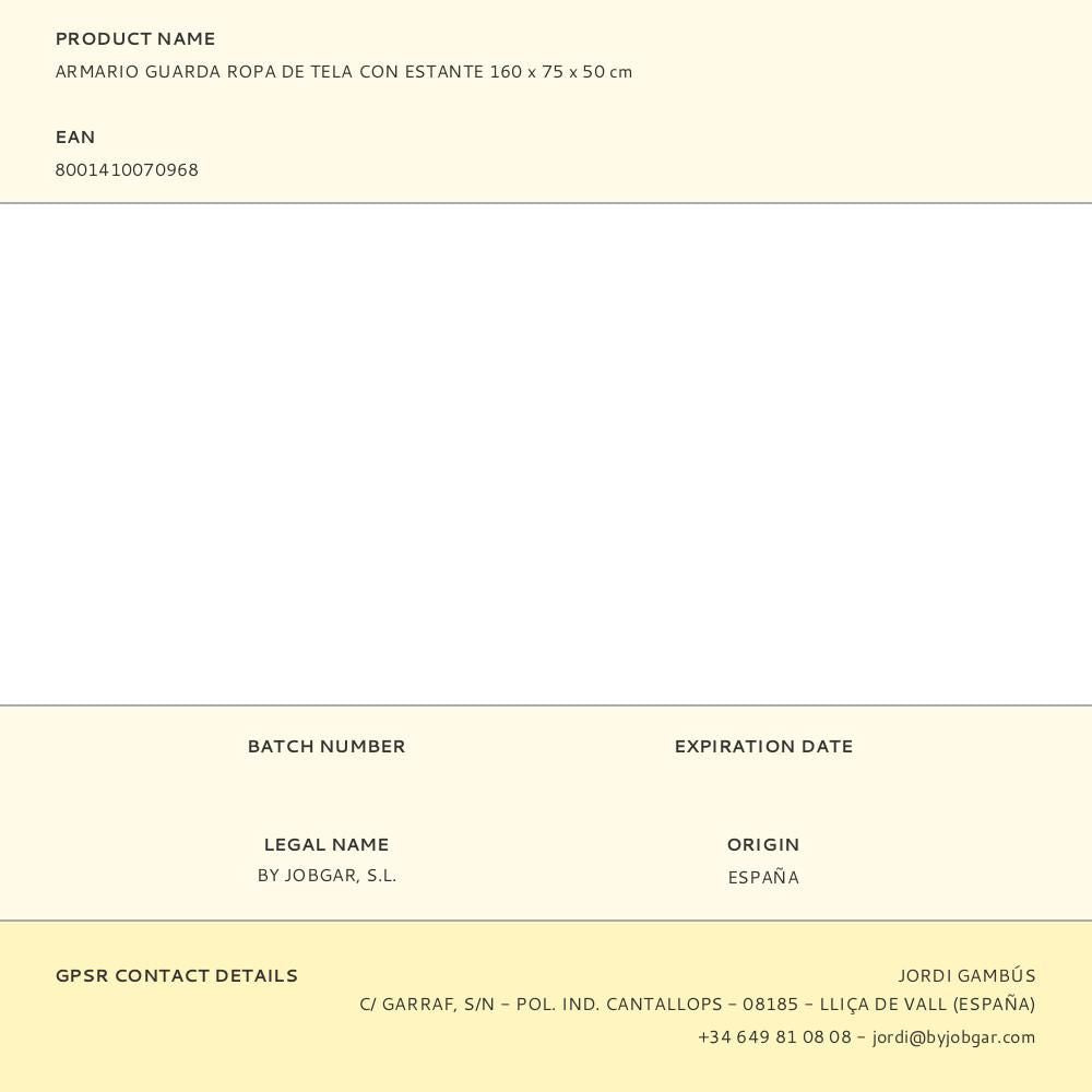 Armario guarda ropa de tela con estante 160 x 75 x 50 cm