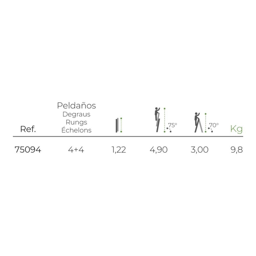 Escalera multifunción telescópica de aluminio 4 + 4 peldaños en131