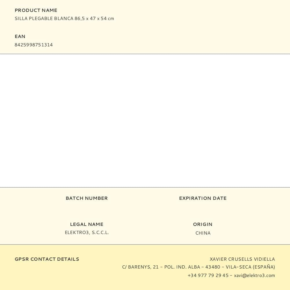 Silla plegable blanca 86,5 x 47 x 54 cm