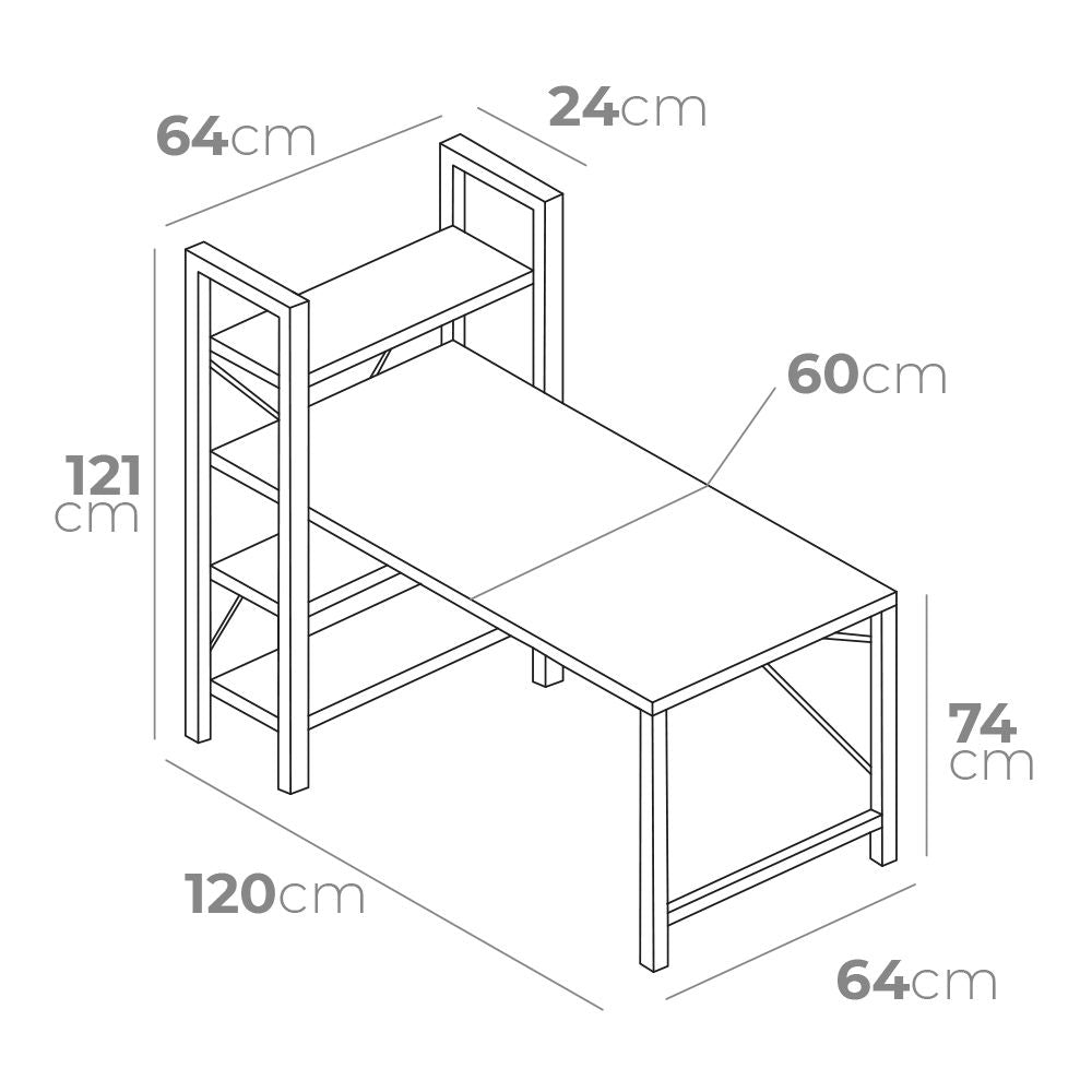 Escritorio de madera con estantería medidas: 121 x 120 x 64cm