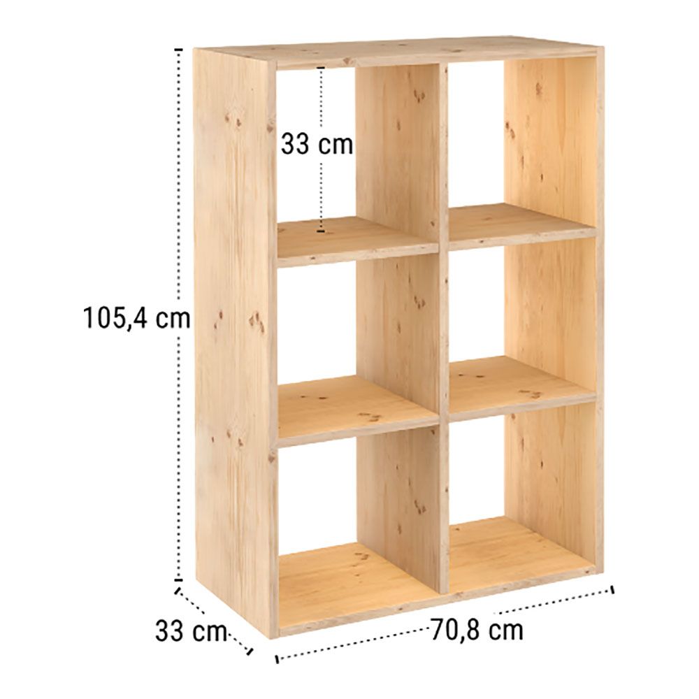 Estanteria modular 6 cubos dinamic pino macizo 70,8 x 33 x 105,4 cm