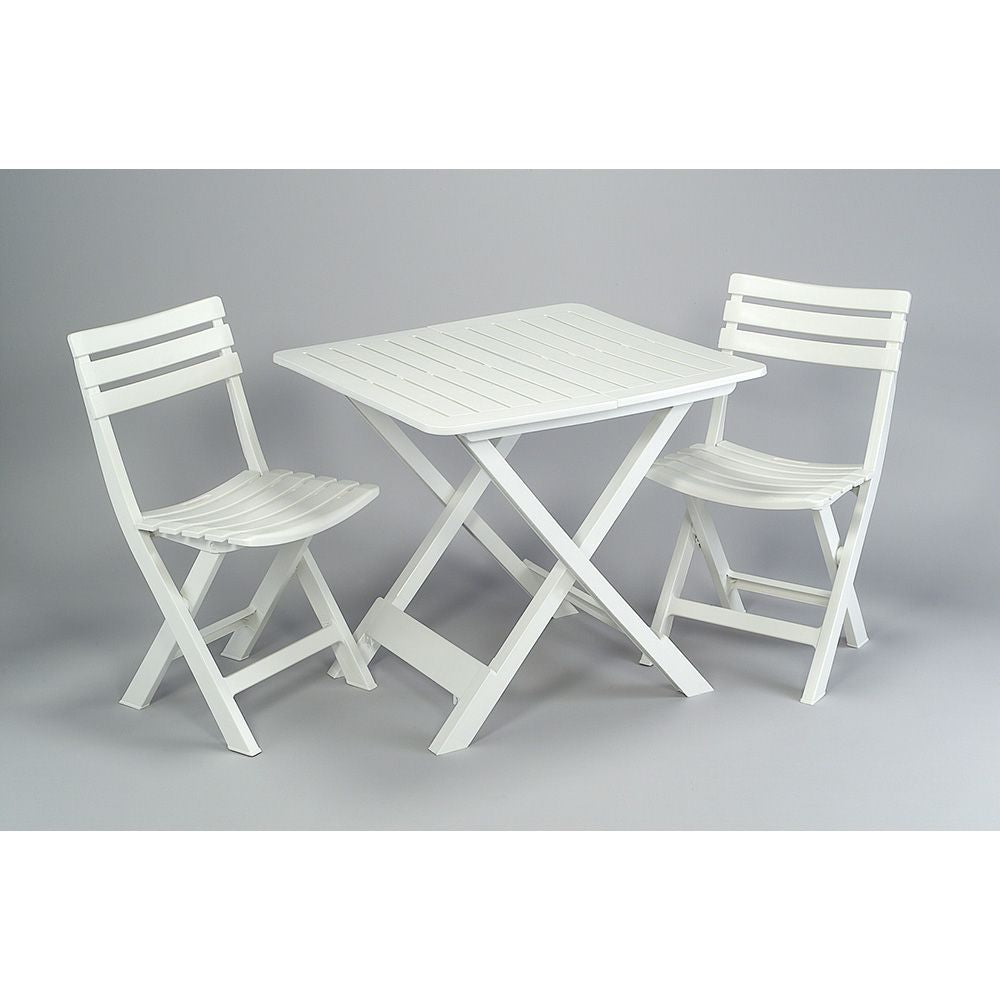 Set jardín mesa y dos sillas plegables blanco