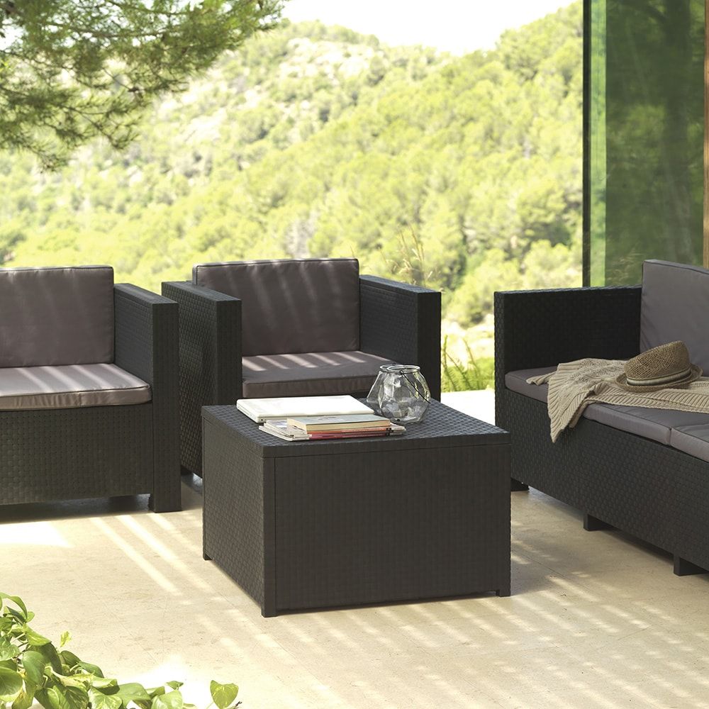 Conjunto jardín diva tropea grafit 4 piezas antracita + cojines