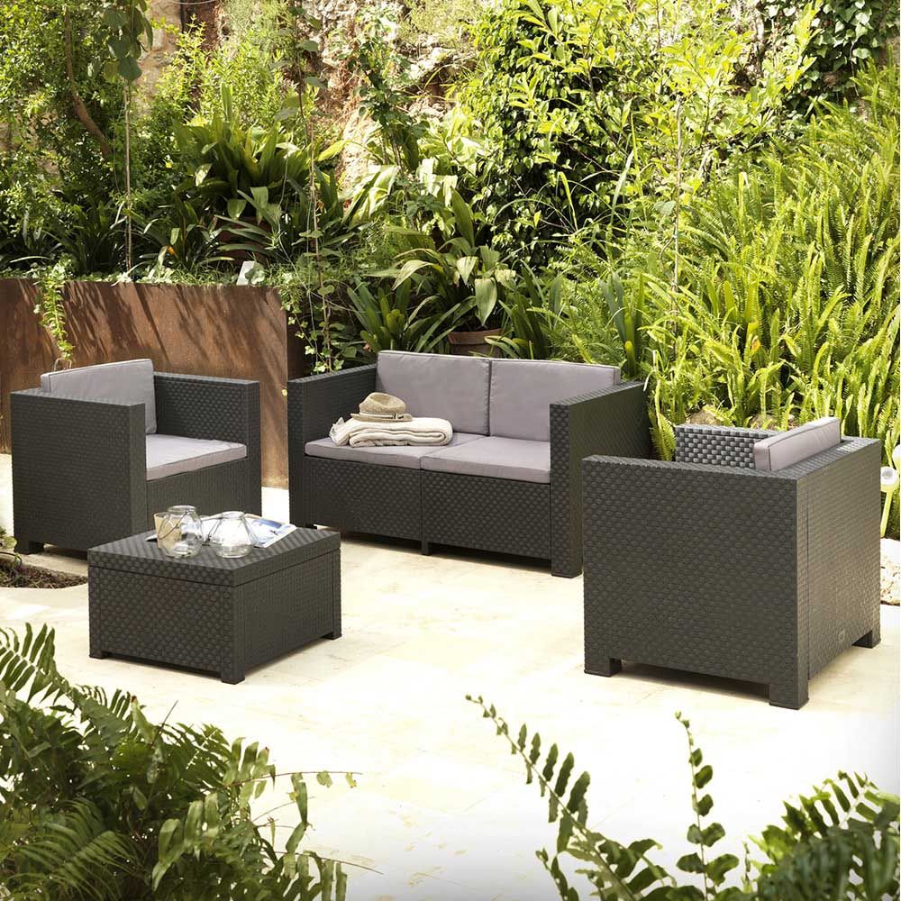 Conjunto jardín diva tropea grafit 4 piezas antracita + cojines