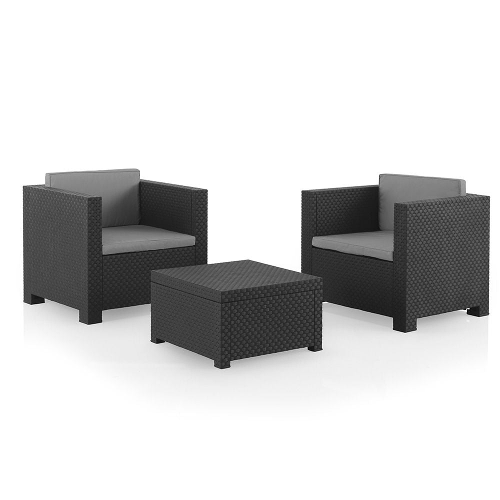Conjunto jardín diva tete grafit 3 piezas antracita + cojines
