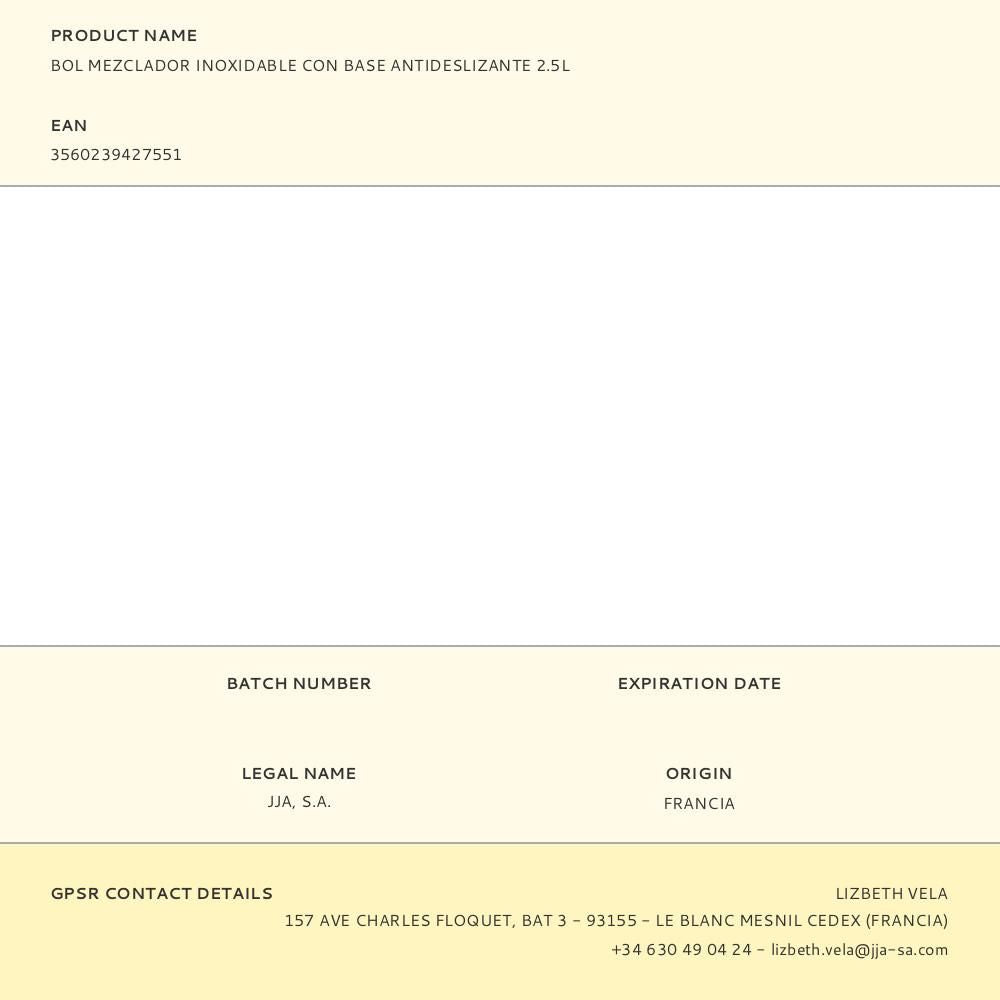 Bol mezclador inoxidable con base antideslizante ø21 cm 2,5 l