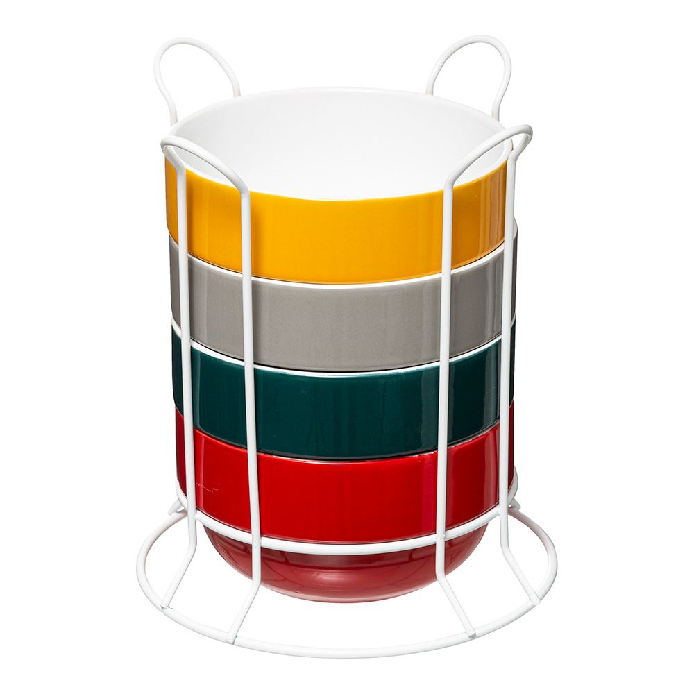 Tazones modelo petit déjuni colores surtidos 500 ml, 4 uds + soporte