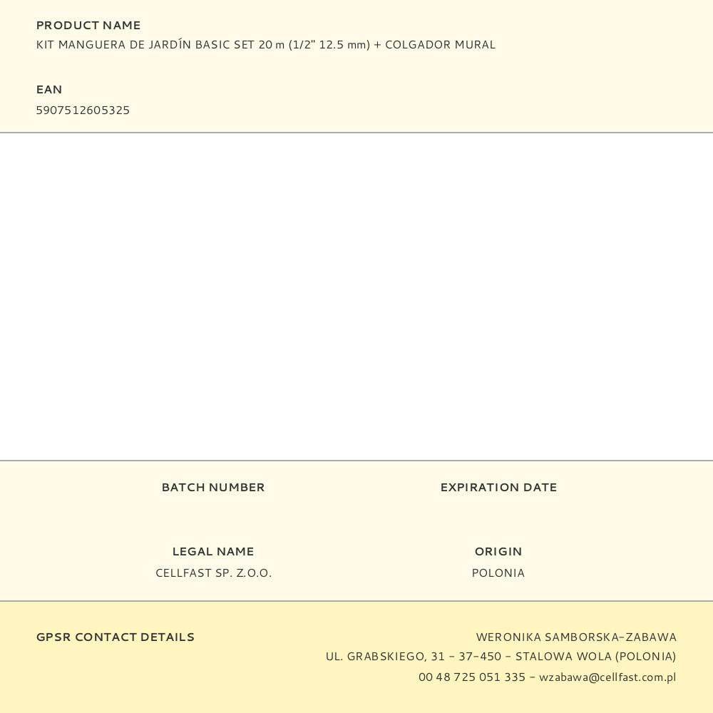 Kit manguera de jardín basic set ø12,5 mm, ½ pulg, 20 m + colgador mural