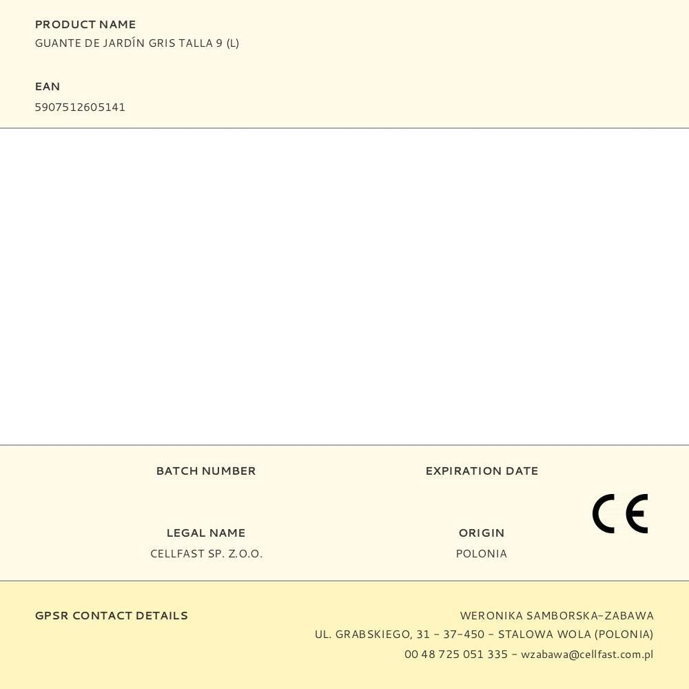 Guante poliéster con palma poliuretano para jardín, gris, t-09 l