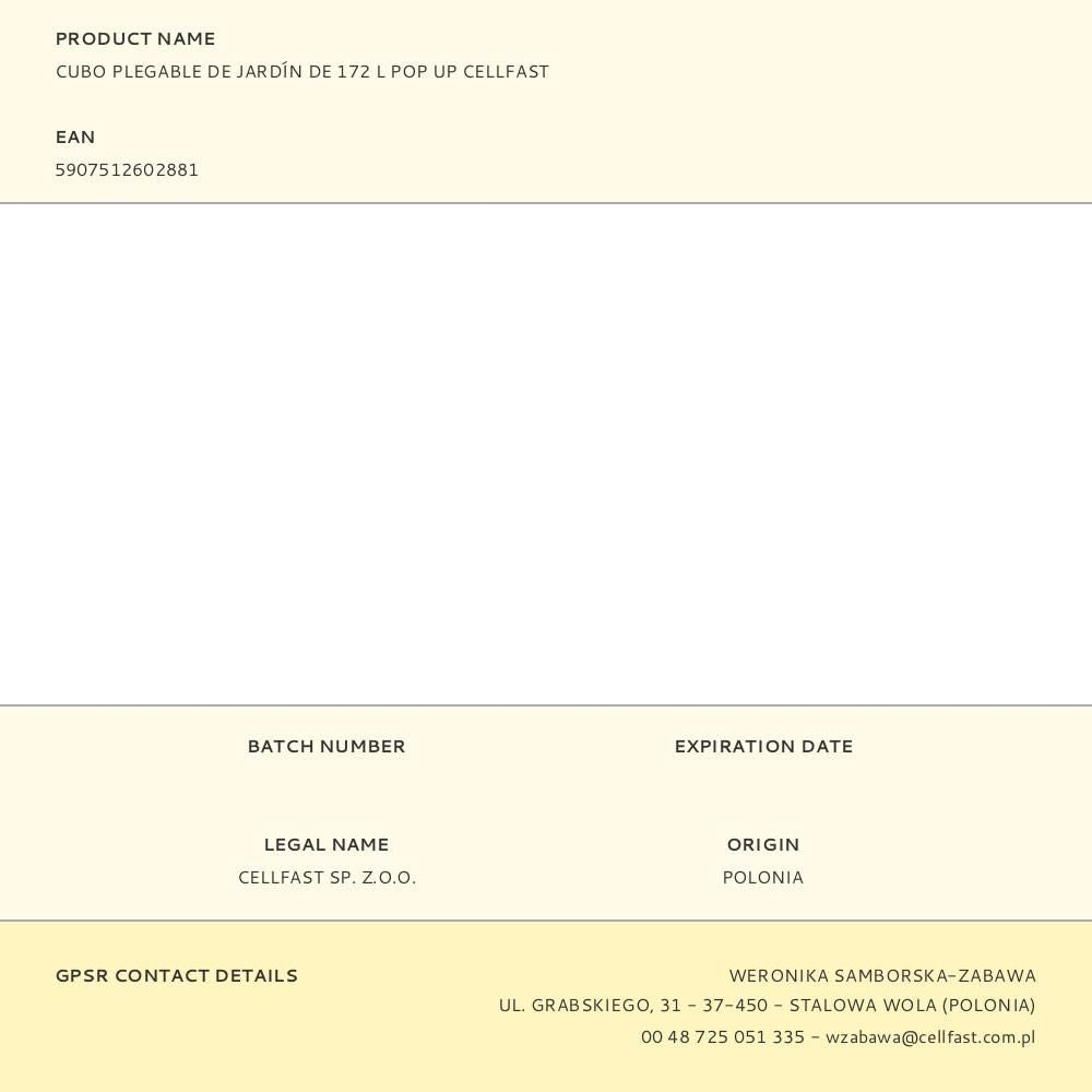 Cubo plegable de jardín pop up, 172 l