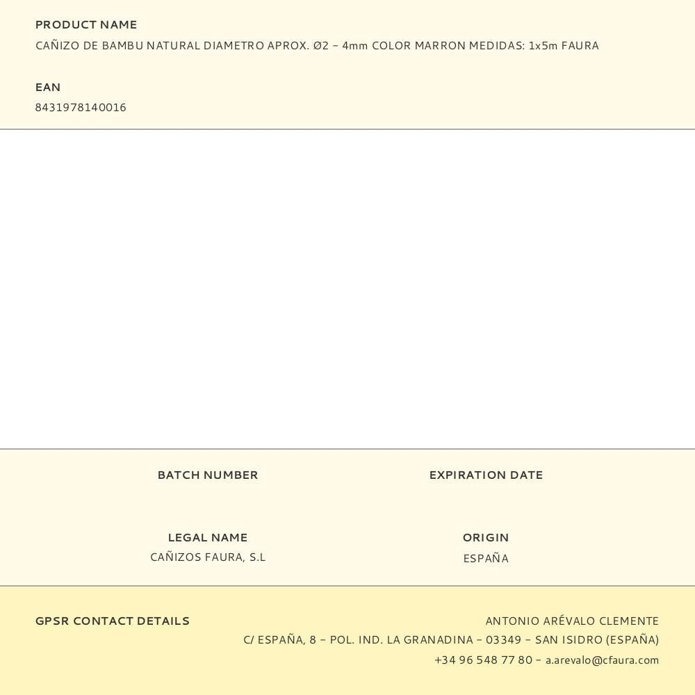 Cañizo de bambu natural diametro aprox. ø2 - 4mm color marron medidas: 1x5m faura