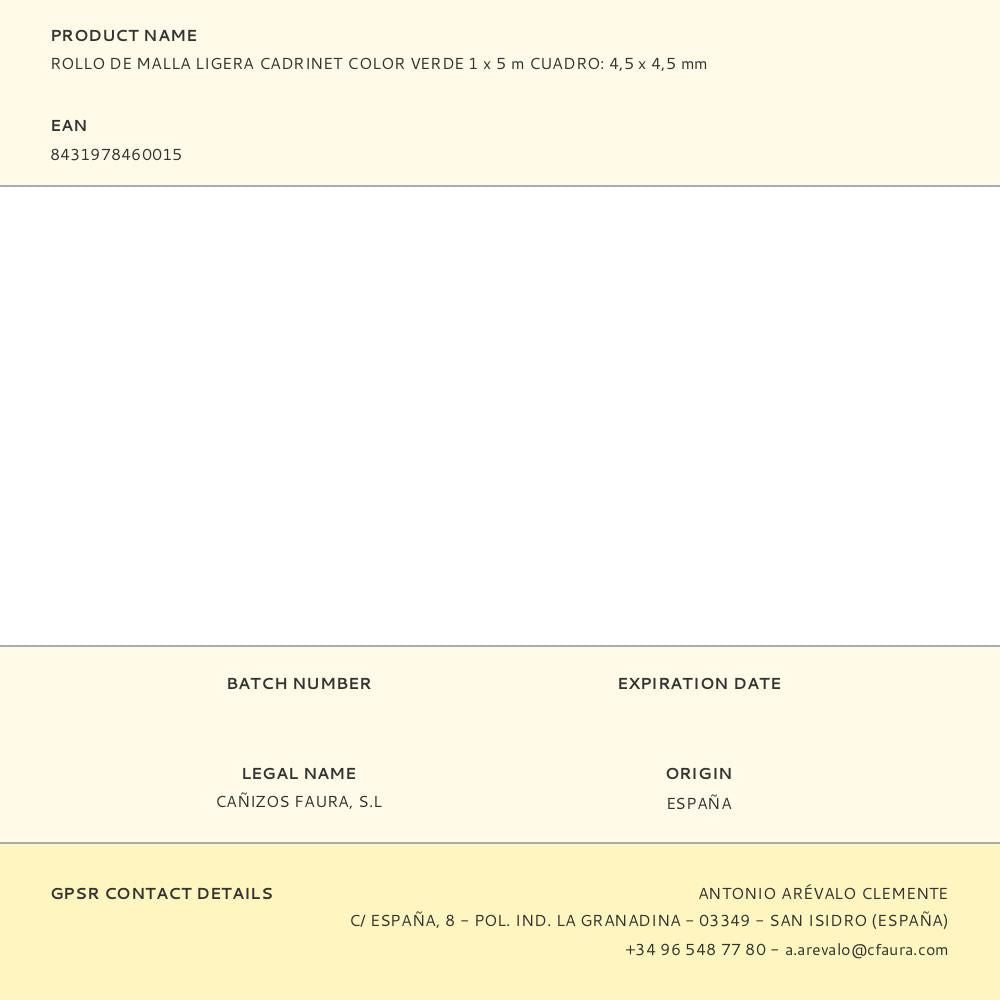 Rollo de malla ligera cadrinet color verde 1 x 5 m cuadro: 4,5 x 4,5 mm