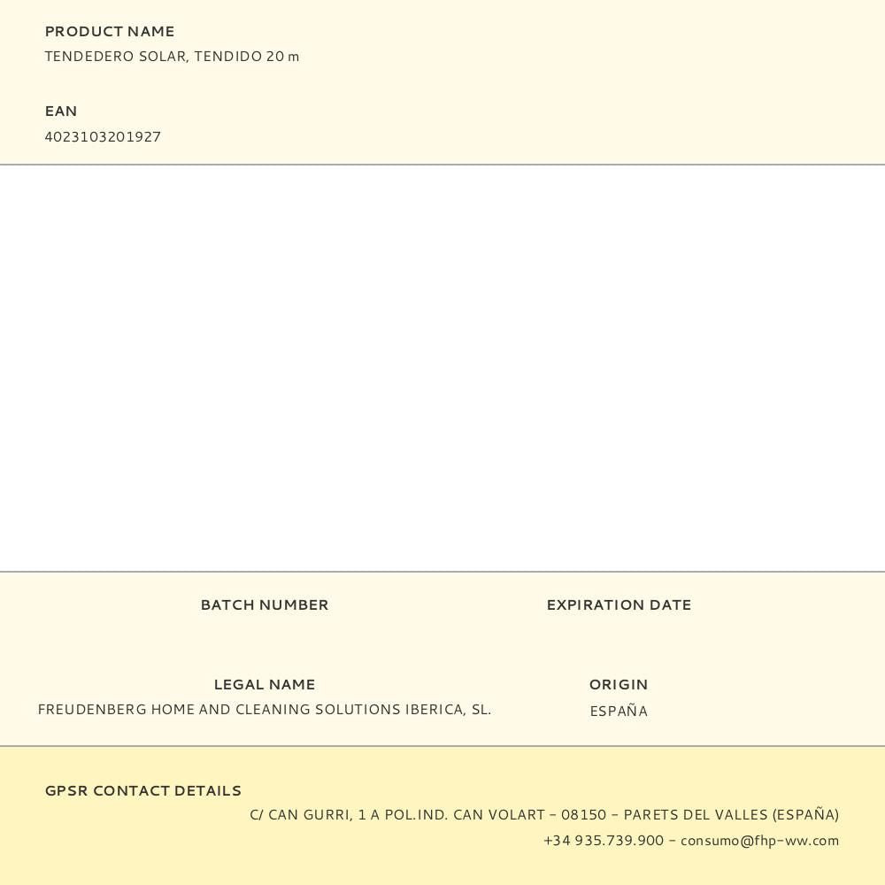 Tendedero solar, tendido 20 m