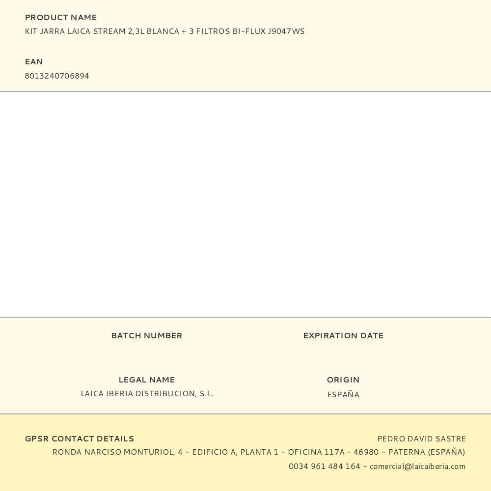 Kit jarra laica stream 2,3l blanca + 3 filtros bi-flux j9047ws