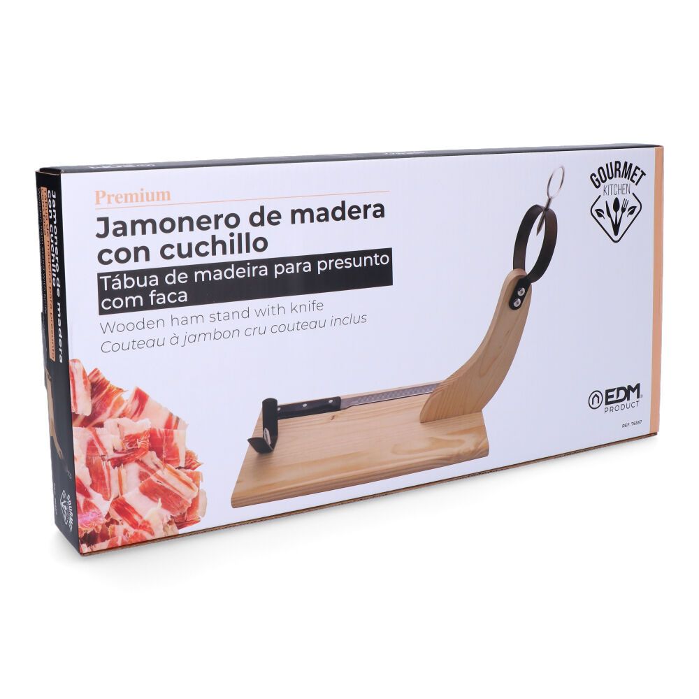 Jamonero premium madera de pino 44 x 41 cm con cuchillo incluido